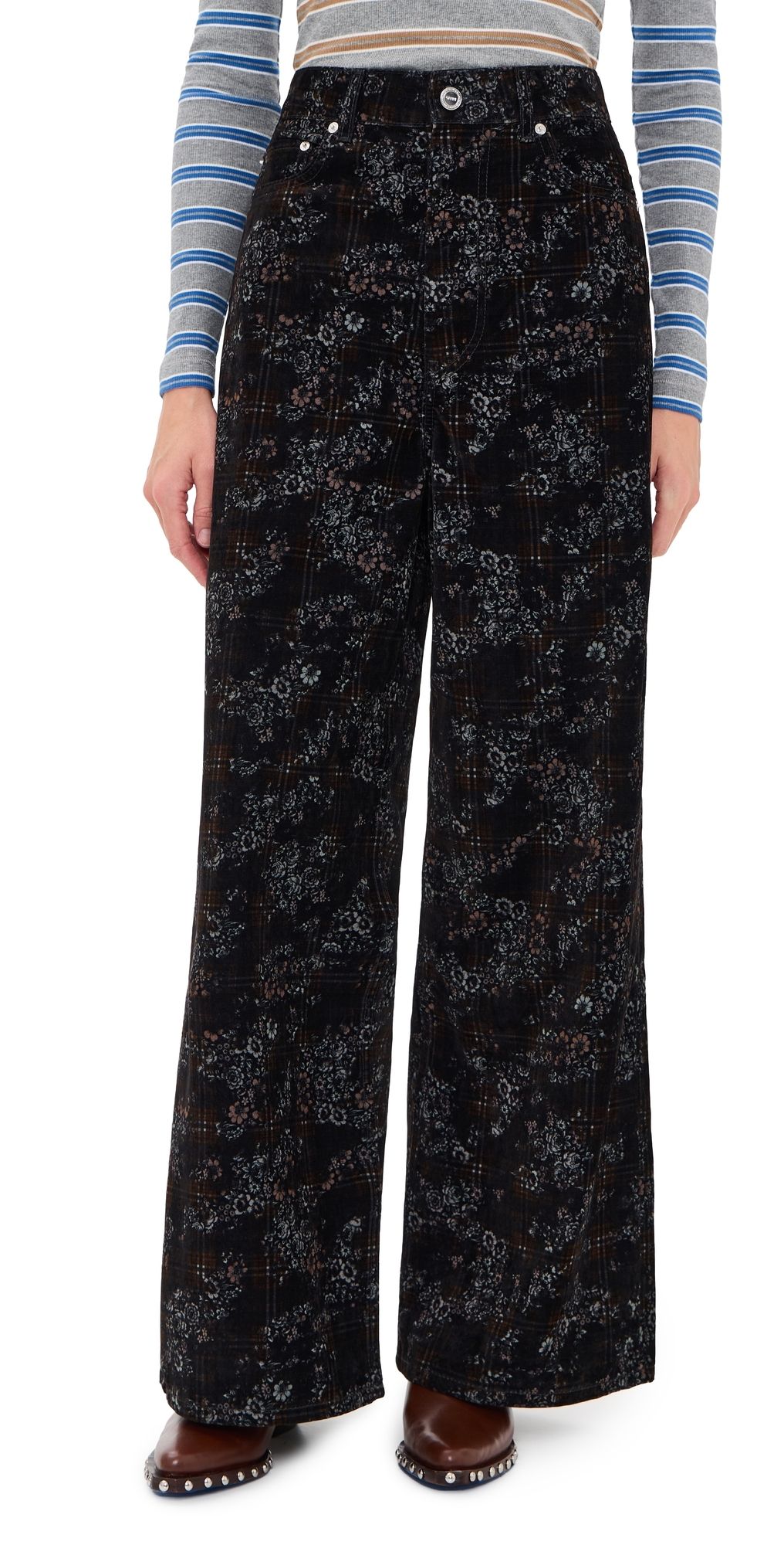 GANNI Printed Flock Denim Marri 2.0 Pants Winter Moss 27