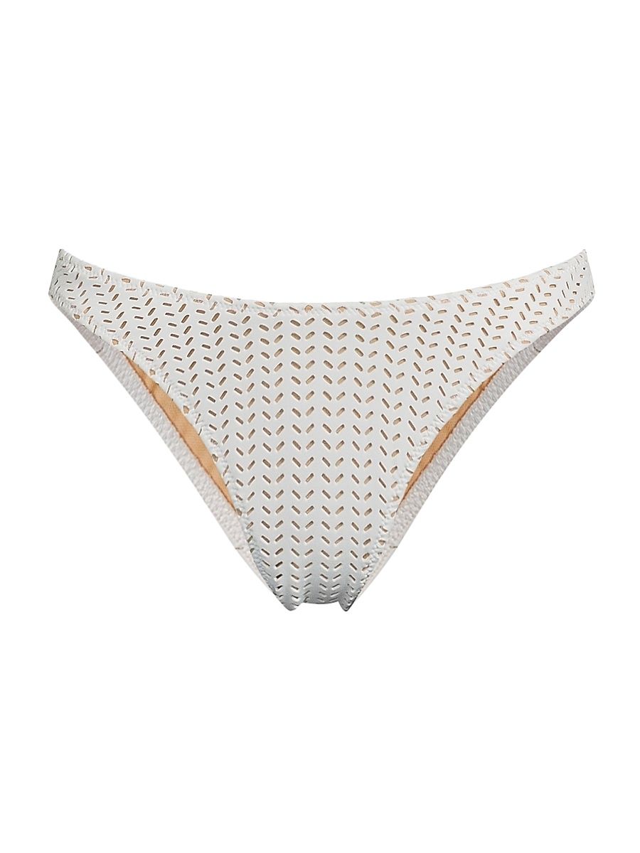 Women's Rumi Laser-Cut Bikini Bottom - White - Size Large