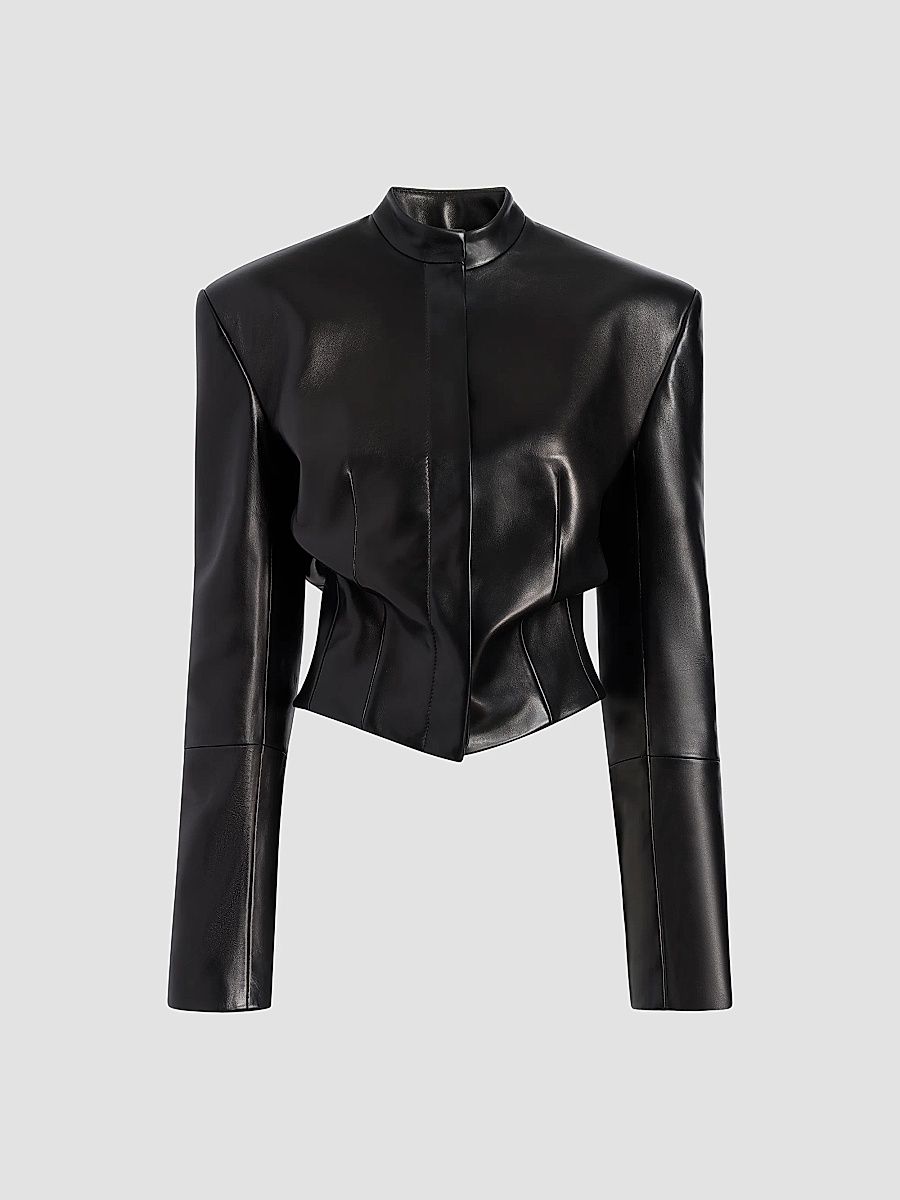 Khaite Women's Yoko Pleated Leather Jacket - Black - Size 8