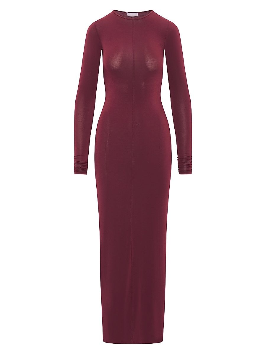 Women's Carmen Long-Sleeve Body-Con Maxi Dress - Burgundy - Size Small