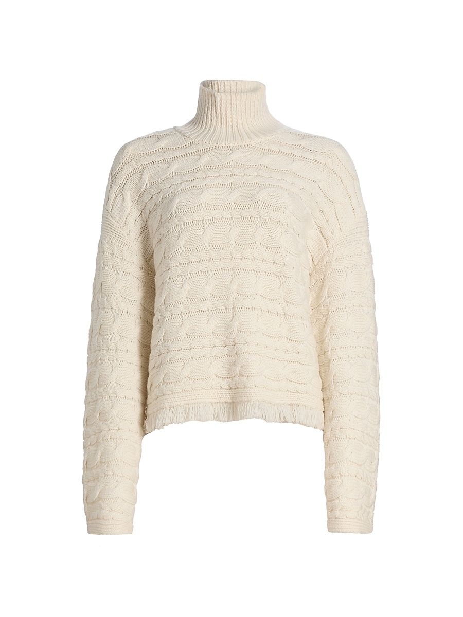 Women's Cable-Knit Wool-Cashmere Turtleneck Sweater - Cream - Size XL