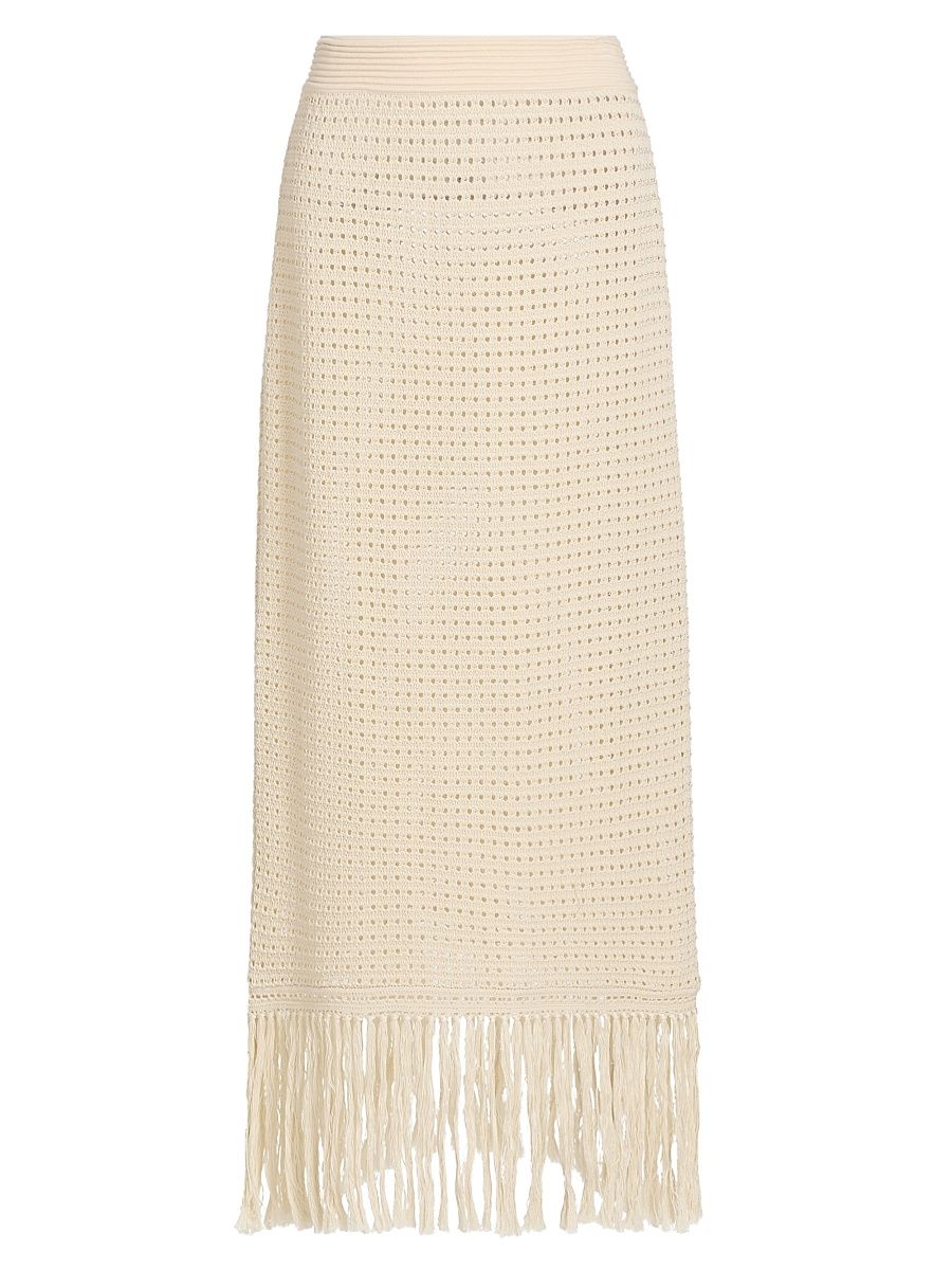 Women's Indra Crochet Fringe Cotton Midi-Skirt - Cream - Size 8