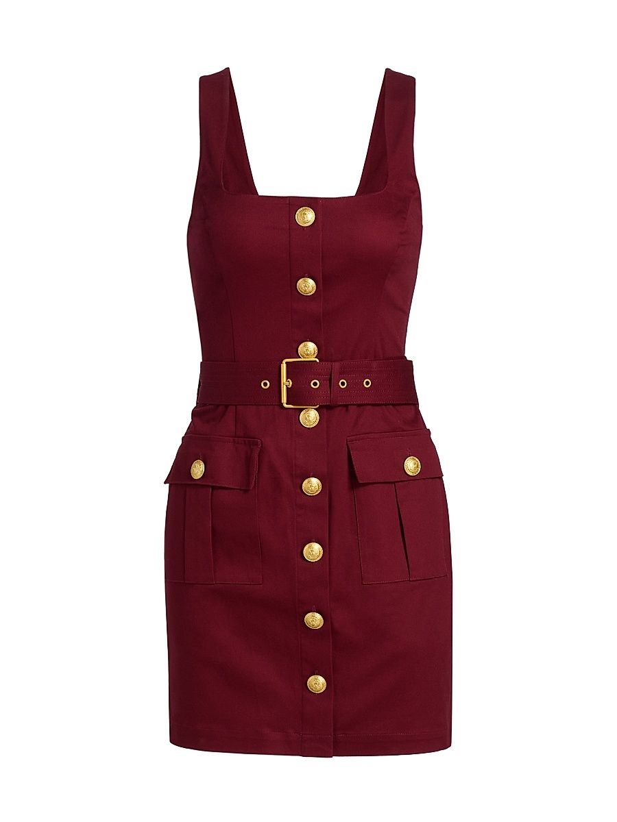 Women's Midy Belted Button-Front Minidress - Black Cherry - Size 12