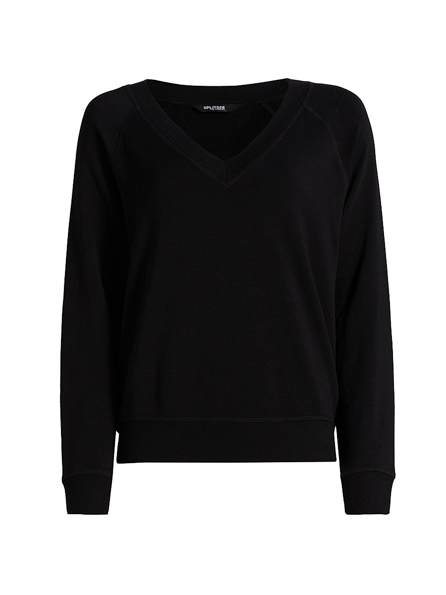 Women's Bennie Fleece V-Neck Sweatshirt - Black - Size XS