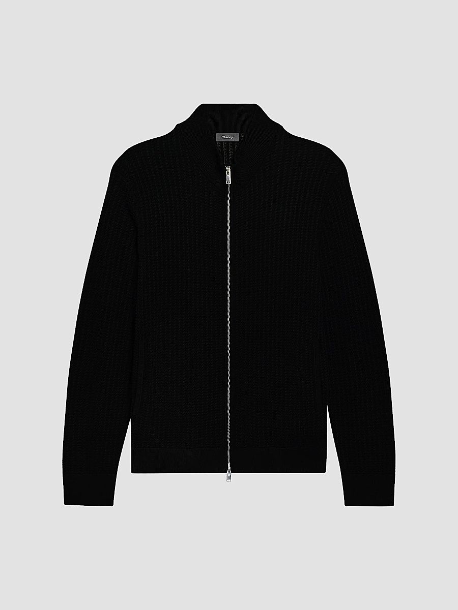 Men's Walton Knit Cotton Zip-Front Sweater - Black - Size XXL