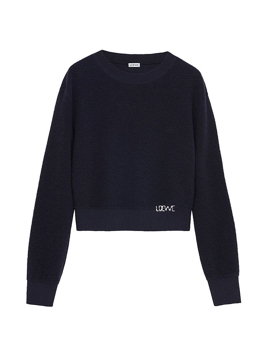 Women's Stitch Logo Wool Sweater - Navy - Size Large