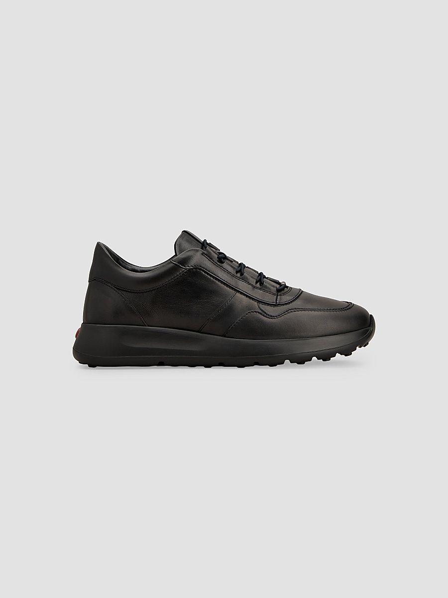 Men's Sportivo Allacciato Leather Low-Top Sneakers - Black - Size 12.5