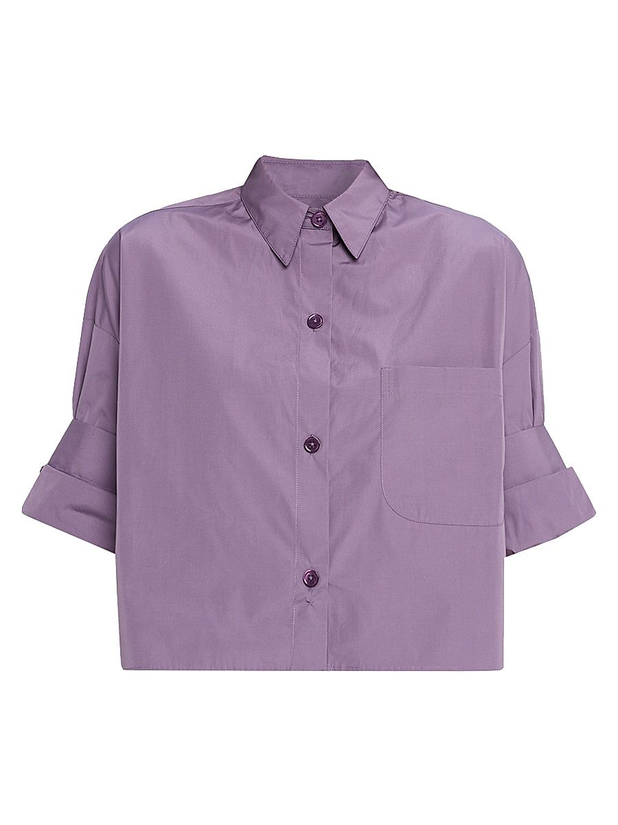 Women's Next Ex Cotton Crop Shirt - Plum - Size Medium