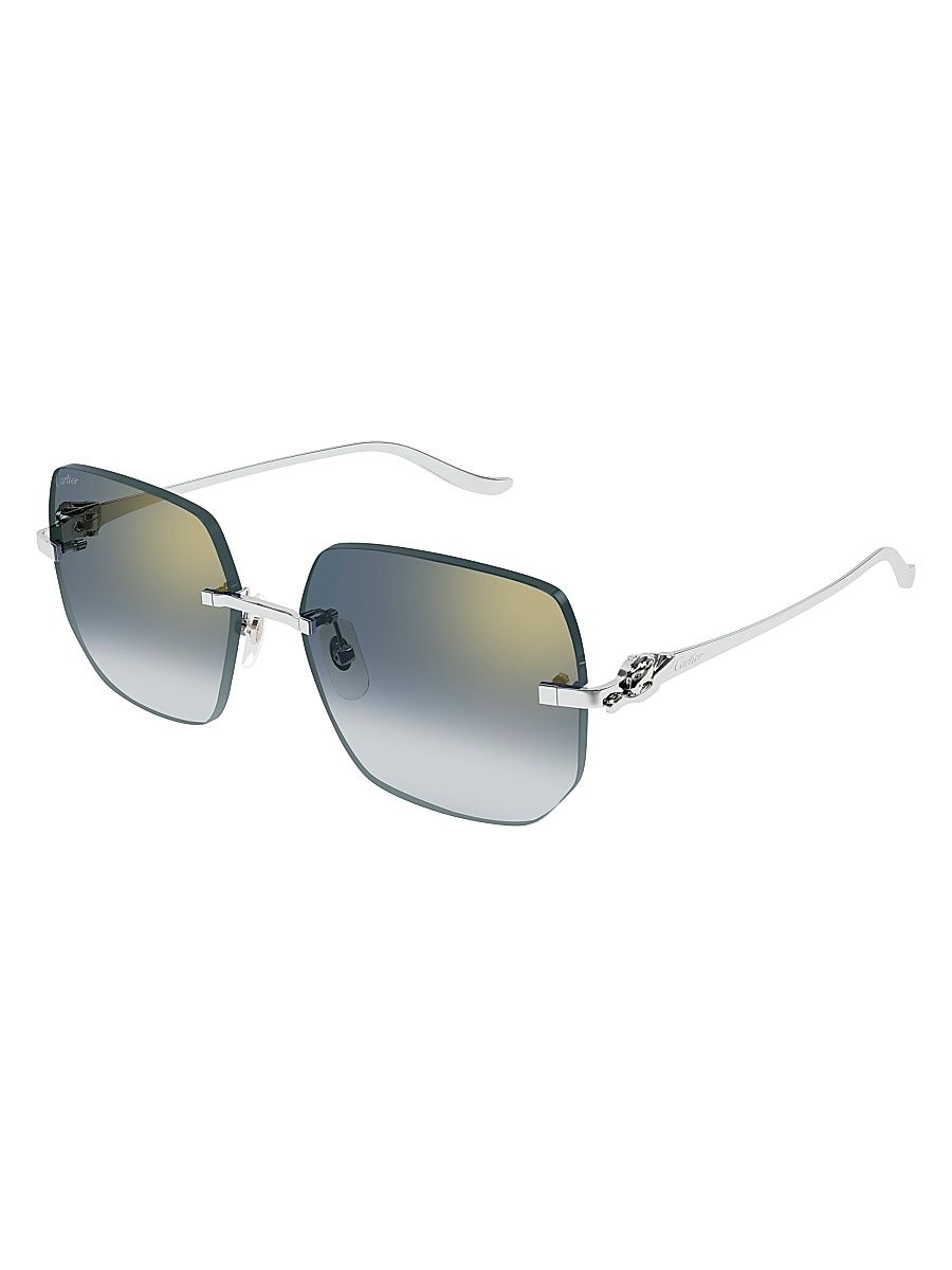 Women's Panthère Classic 57MM Square Sunglasses - Silver Light Green