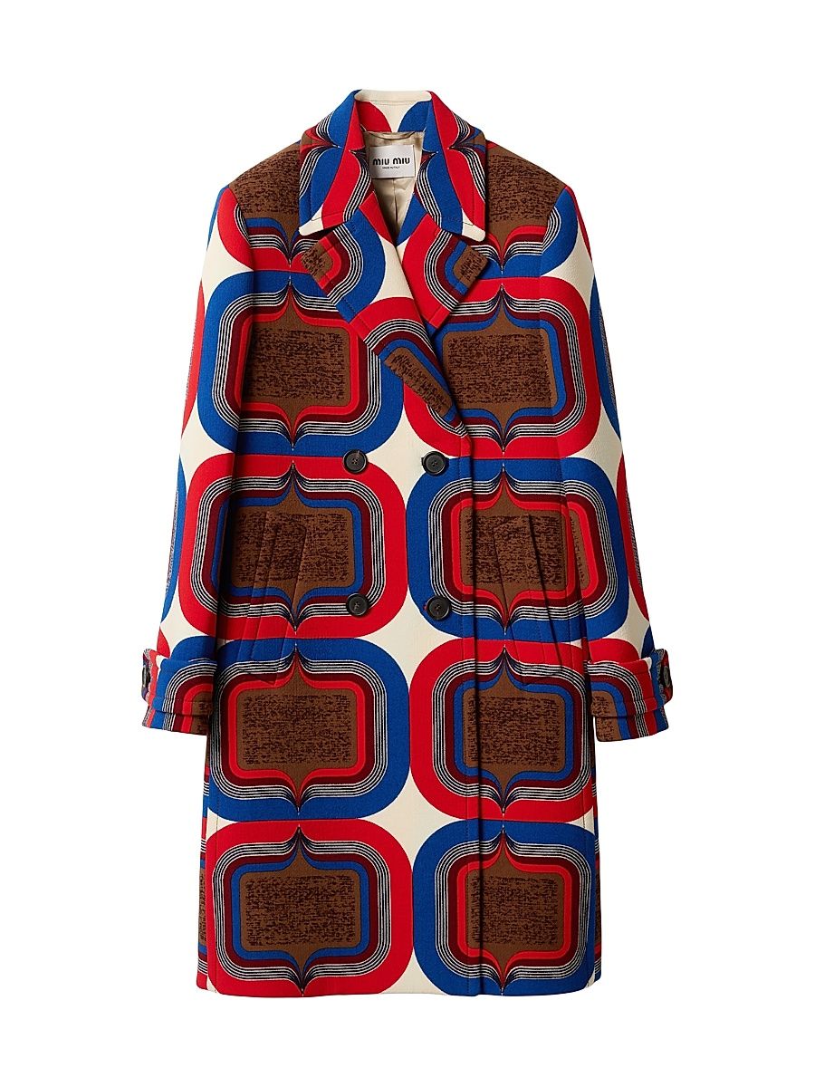 Women's Double Breasted Printed Natté Coat - Beige Khaki - Size 6