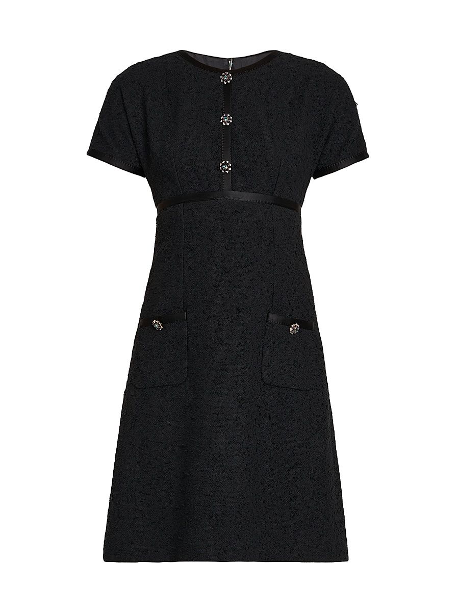 Women's Crystal-Button Tweed A-Line Minidress - Nero - Size 12
