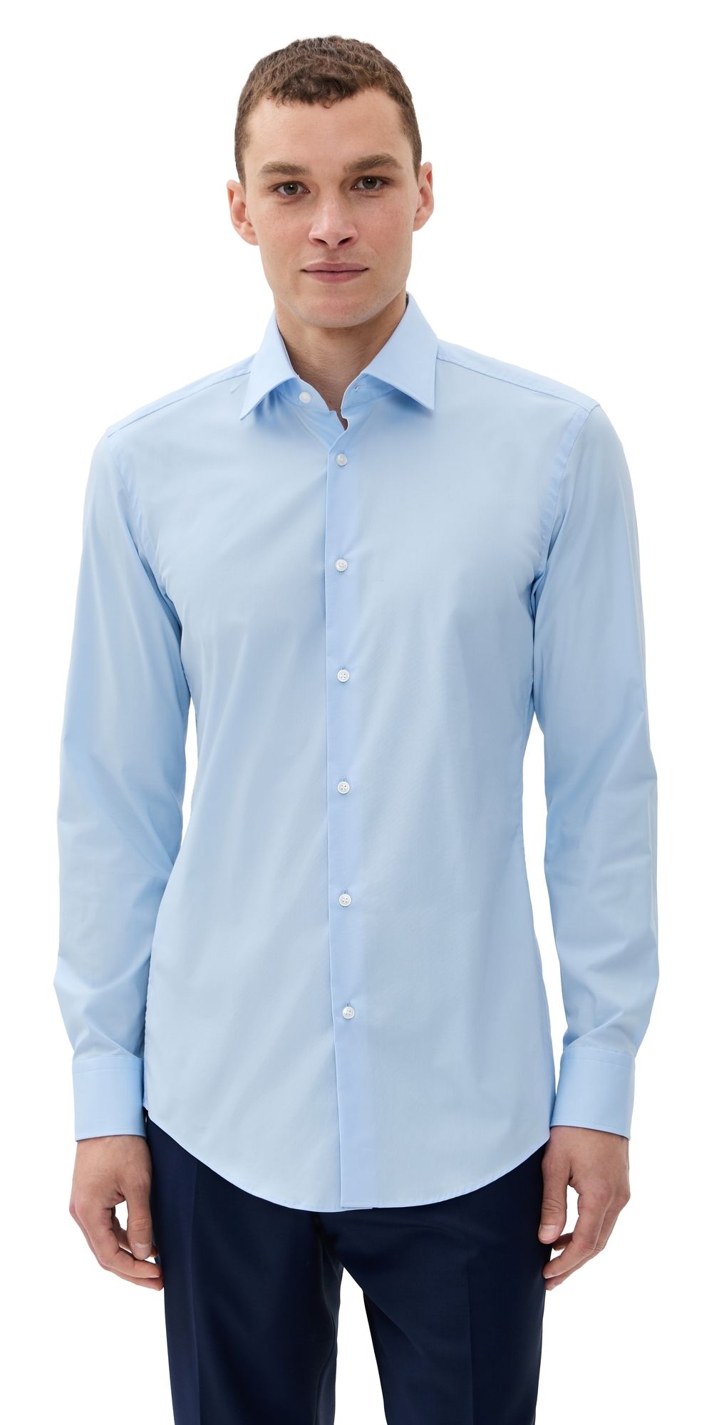 BOSS Slim Fit Easy Iron Cotton Poplin Dress Shirt Light Pastel Blue 17