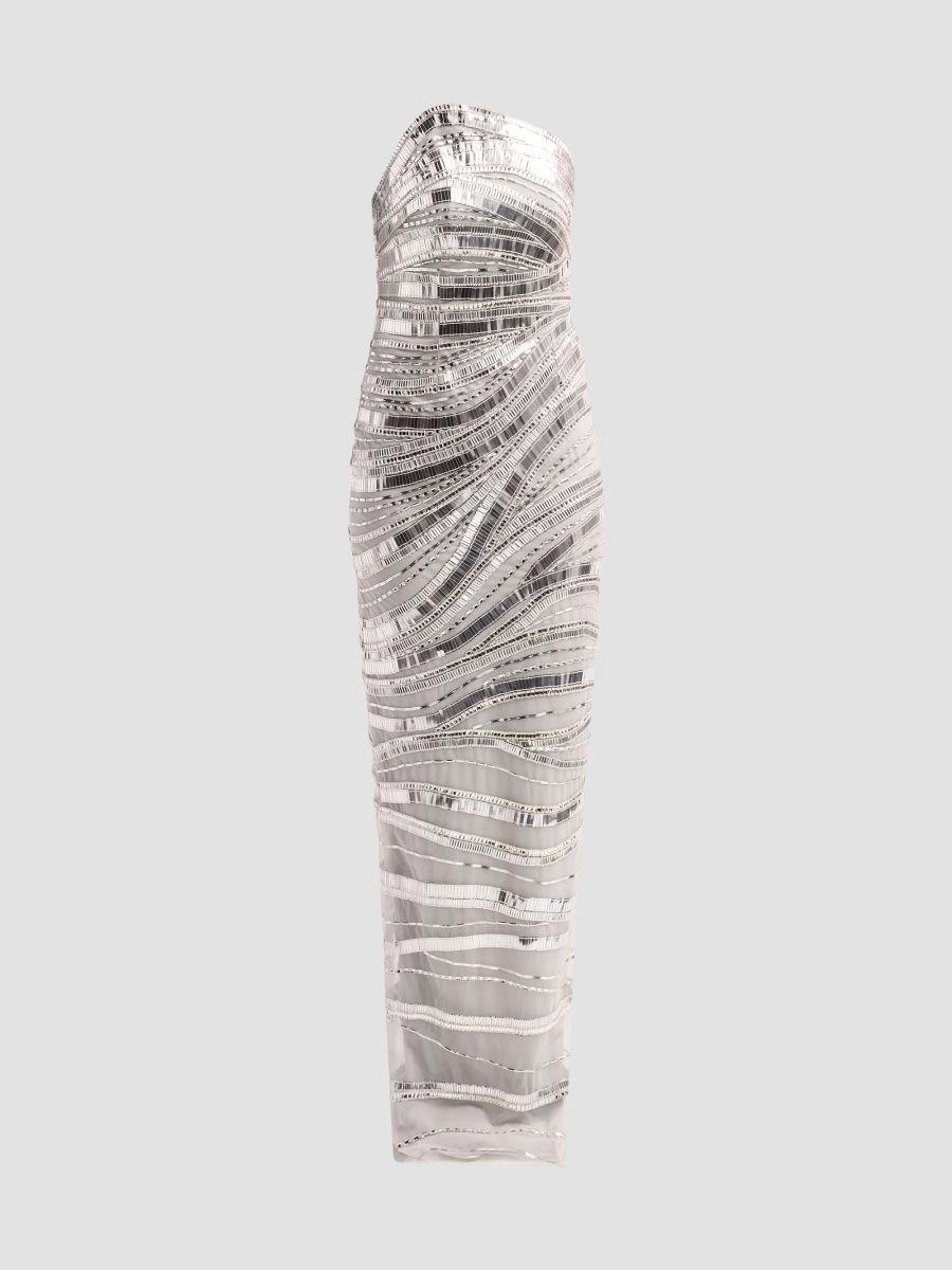 Pamella Roland Women's Wave Beaded Tulle Gown - Silver - Size 10