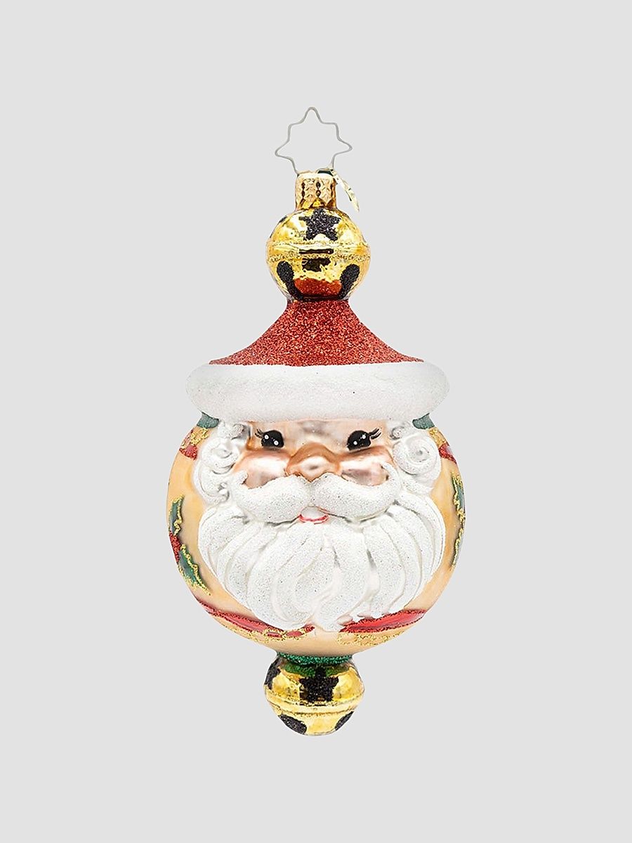 Whimsical Santa Holly Jingle Joy Glass Ornament