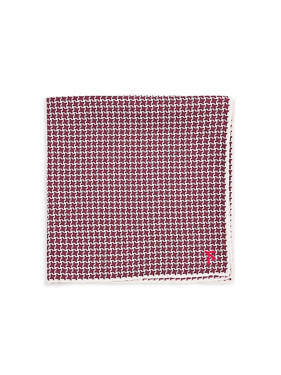 Men's Mini Houndstooth Silk Pocket Sqaure - Dark Red