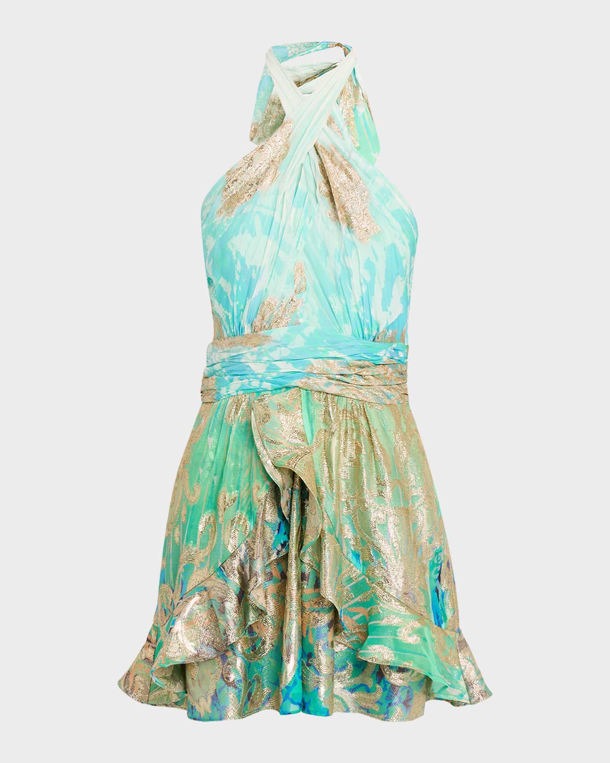 Reuben Metallic Jacquard Halter Mini Dress