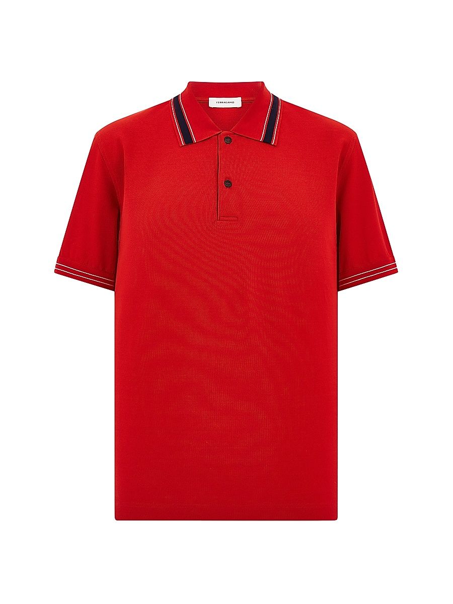 Men's Short-Sleeve Cotton Polo Shirt - Red Navy Bianco - Size XXL