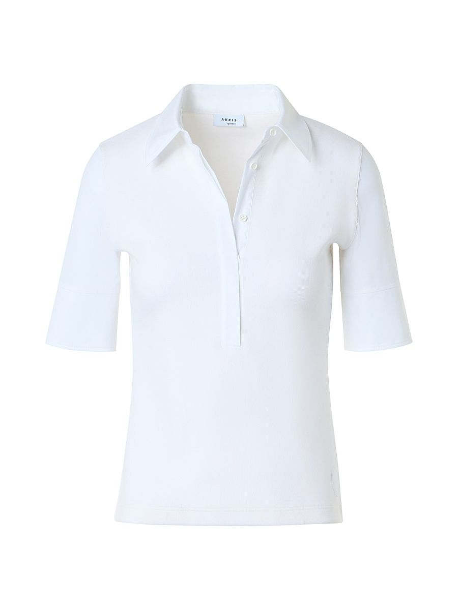 Women's Ribbed Stretch-Jersey Polo Shirt - Cream - Size 16