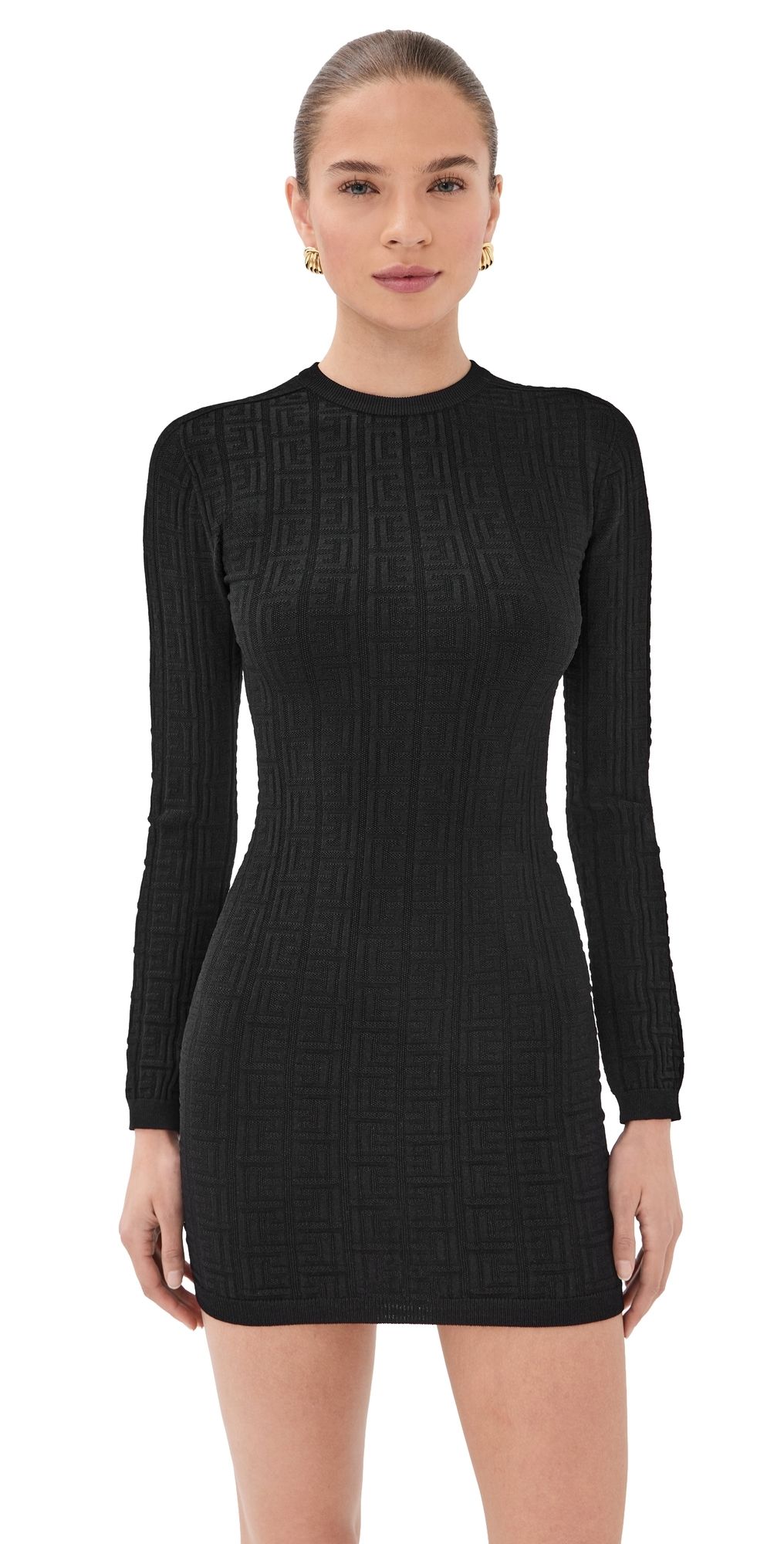 Balmain Monogram Bodycon Knit Short Dress Noir 36