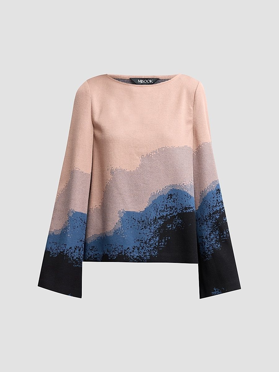 Misook Women's Landscape Bell-Sleeve Top - Charmeuse Stardust Black - Size XXL