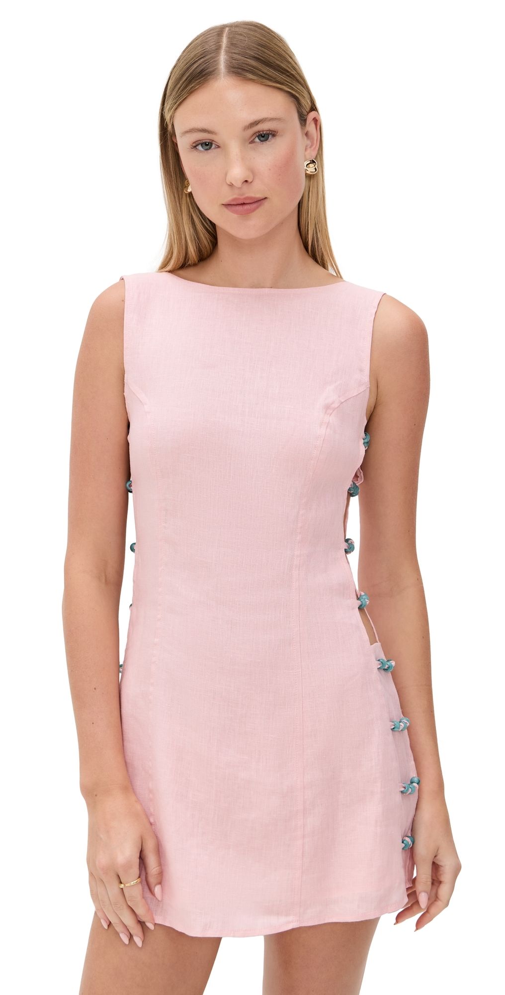 VRG GRL Tia Linen Mini Dress Blush S