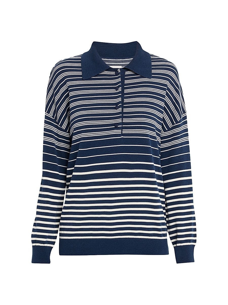 Women's Harlow Striped Oversized Polo - Blue - Size Large