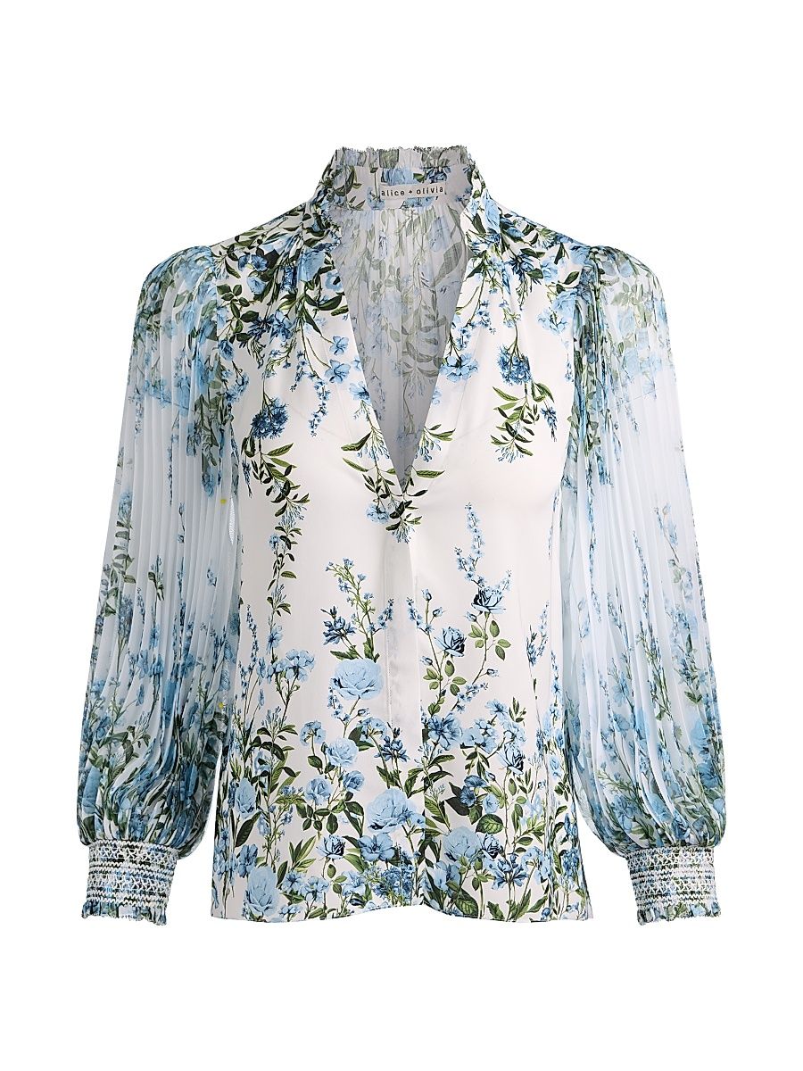 Women's Ilan Pleated Blouson-Sleeve Blouse - Fresh Air Carolina Blue - Size XL