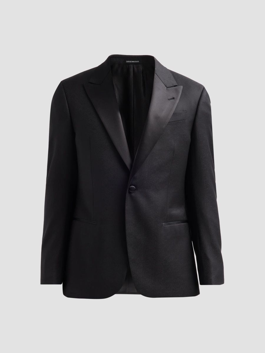 Emporio Armani Men's Textured Chevron Wool Dinner Jacket - Black - Size 48