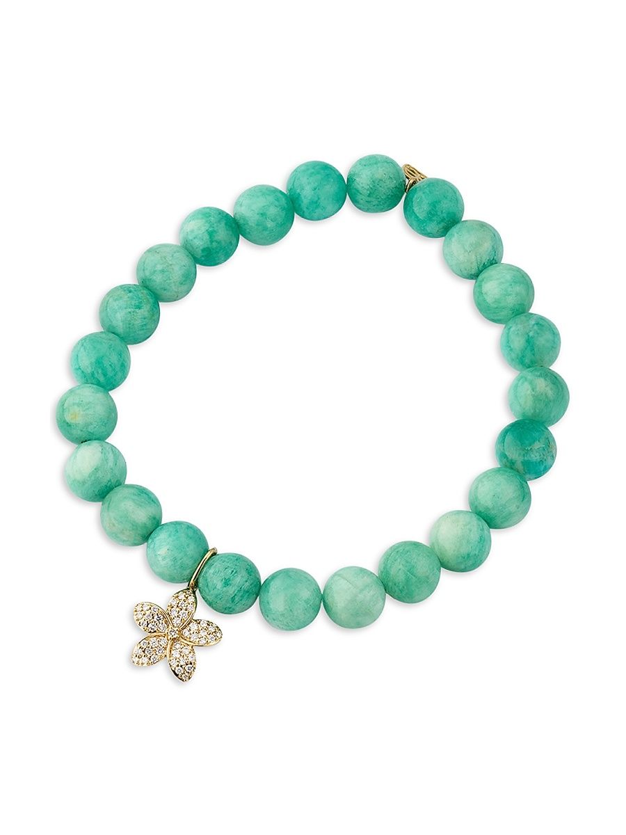 Women's 14K Yellow Gold, Russian Amazonite & X TCW Diamond Bracelet - Amazonite