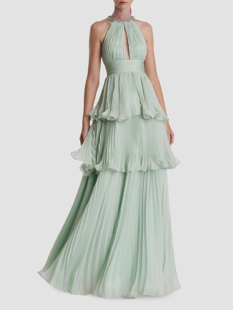 Mac Duggal Women's Prom Chiffon Tiered Gown - Mint - Size 14