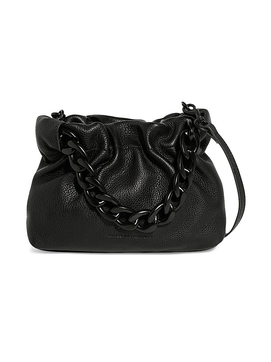 Women's Chain Leather Handheld Shoulder Bag - Black