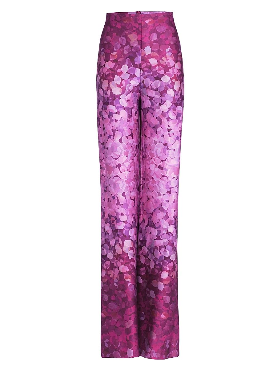 Women's Como Crêpe Satin Printed Pants - Magenta Abstract - Size Medium