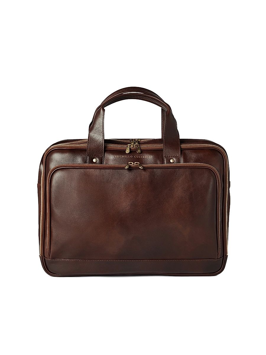 Men's Calfskin Briefcase with Zipper - Burgundy