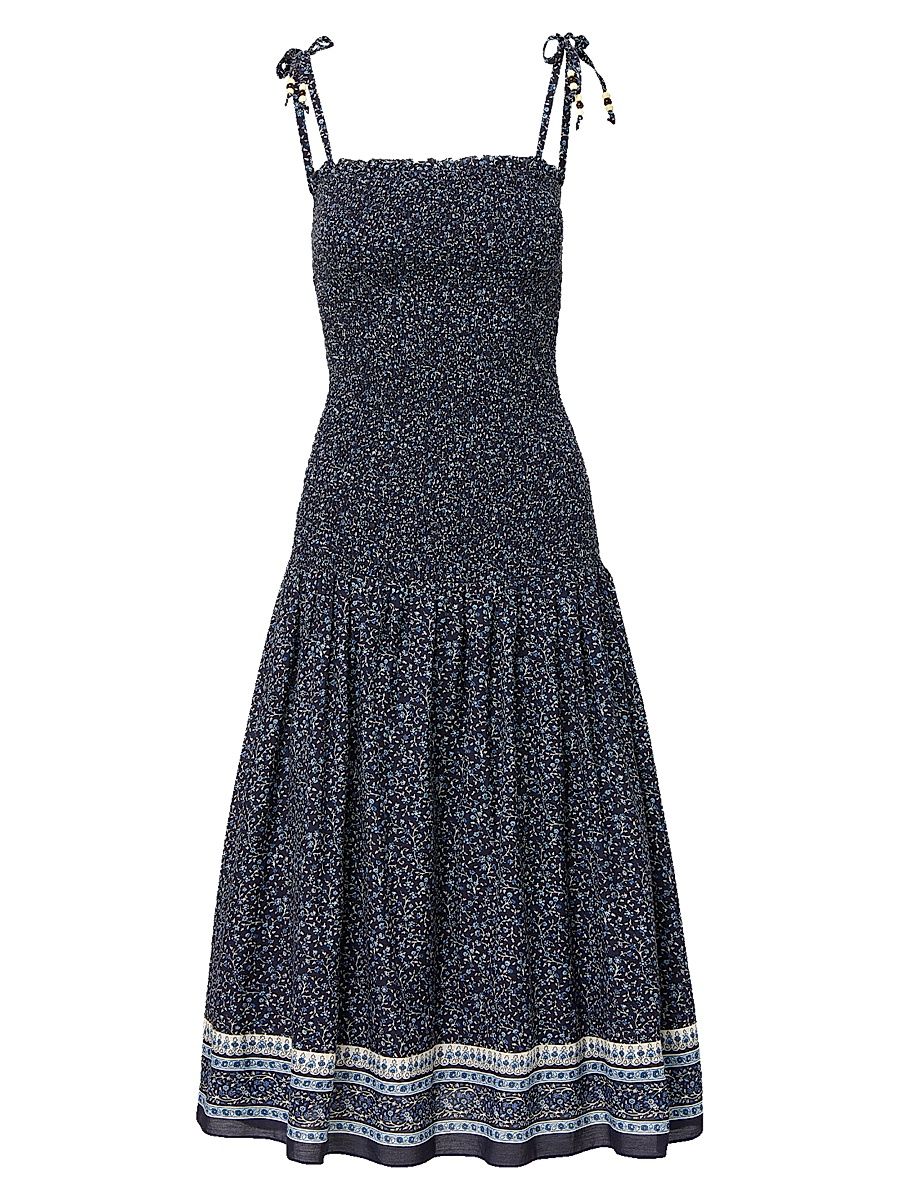 Women's Marietta Floral Cotton-Blend Midi-Dress - Navy Multi - Size XL