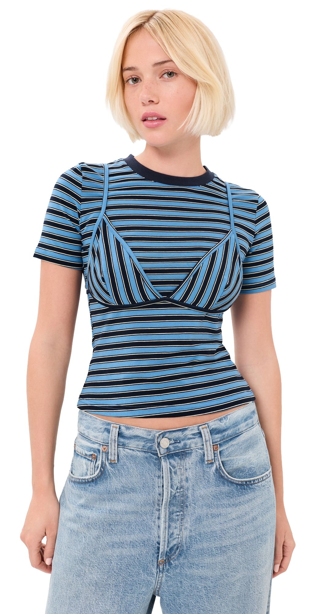 Never Fully Dressed Stripe Bra Baby T-Shirt Blue 2