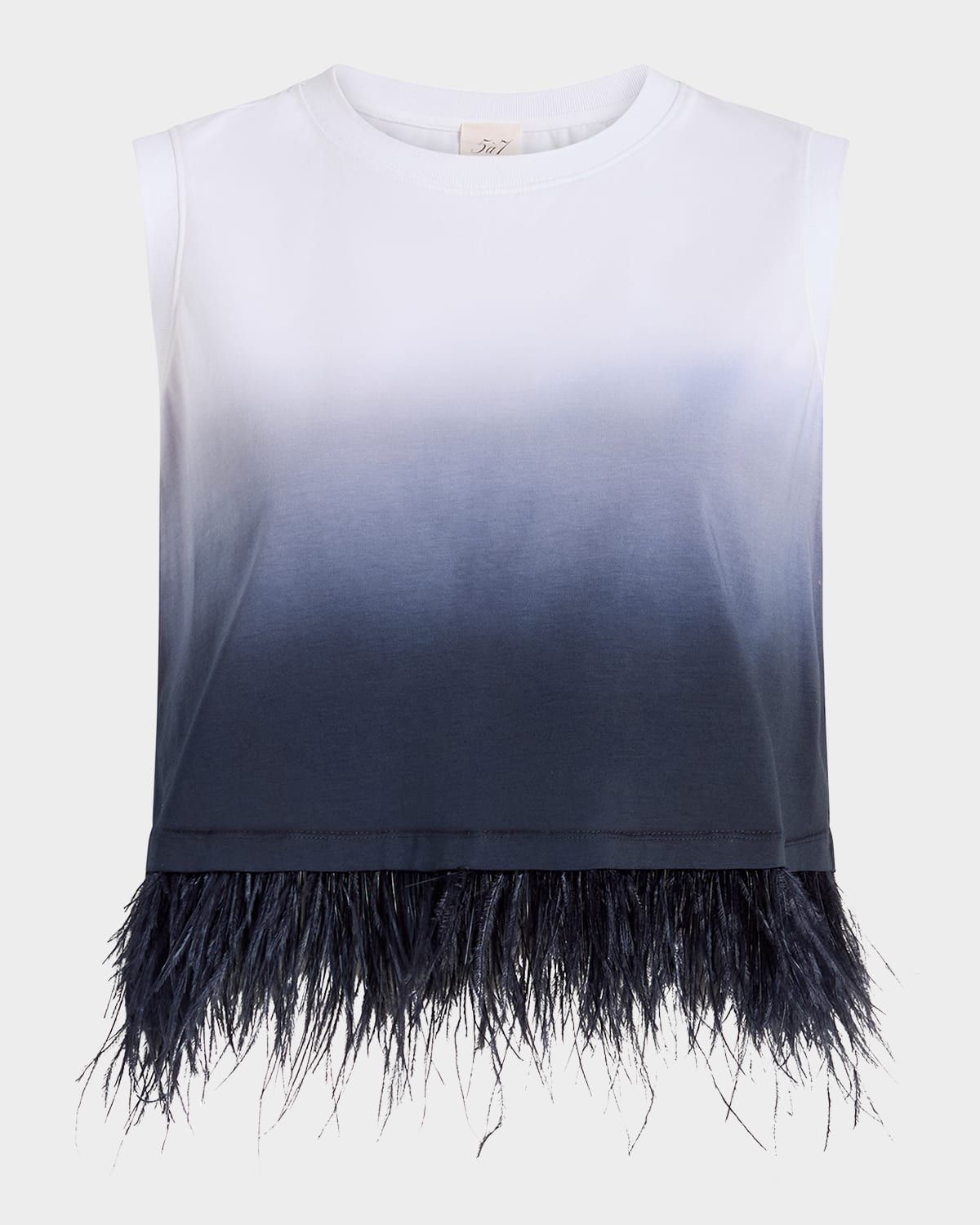 Sleeveless Cropped Feather-Trim Tee