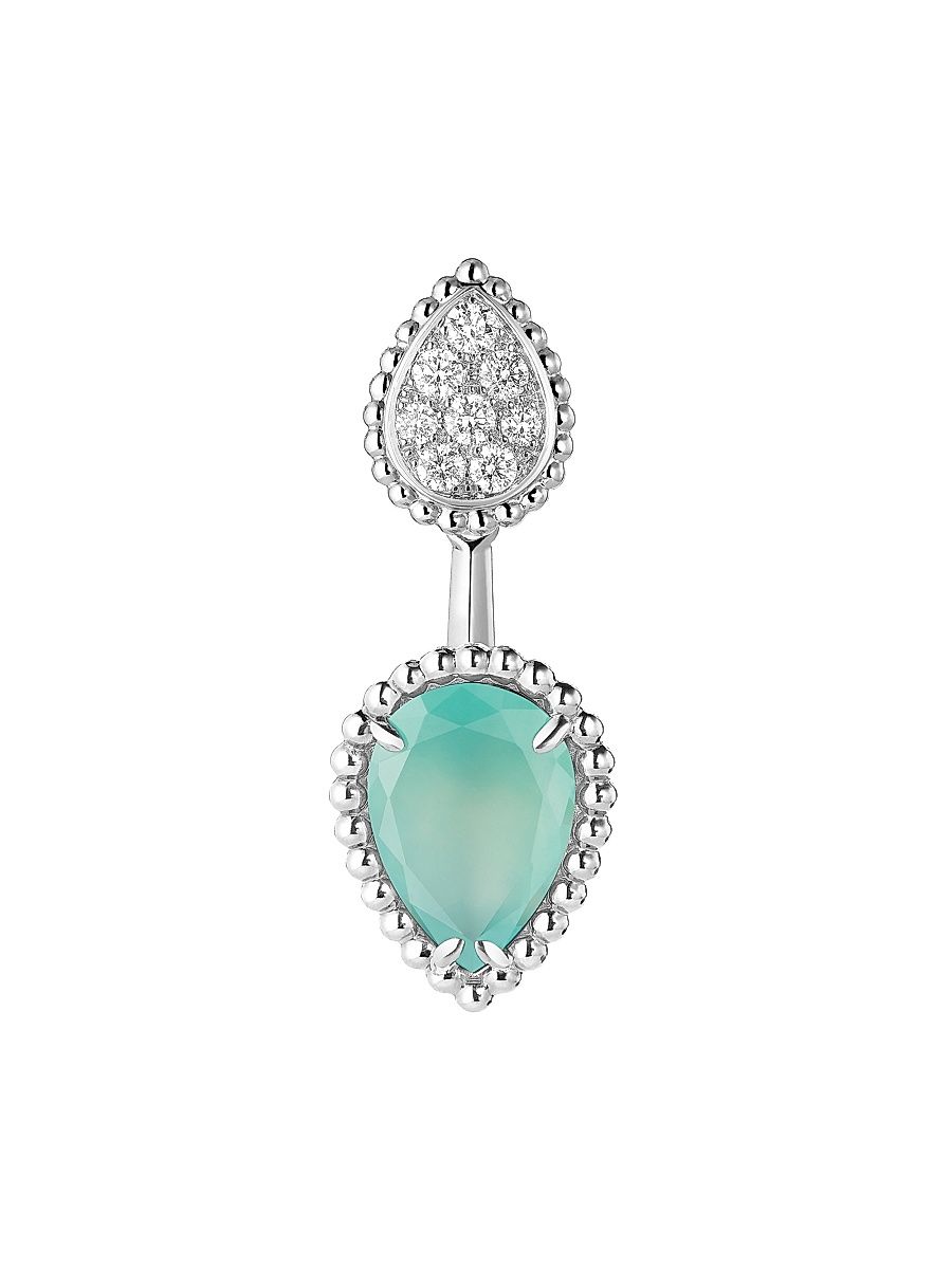 Women's Serpent Bohème 18K White Gold, Aquaprase & 0.16 TCW Diamond Single Ear Jacket - White Gold