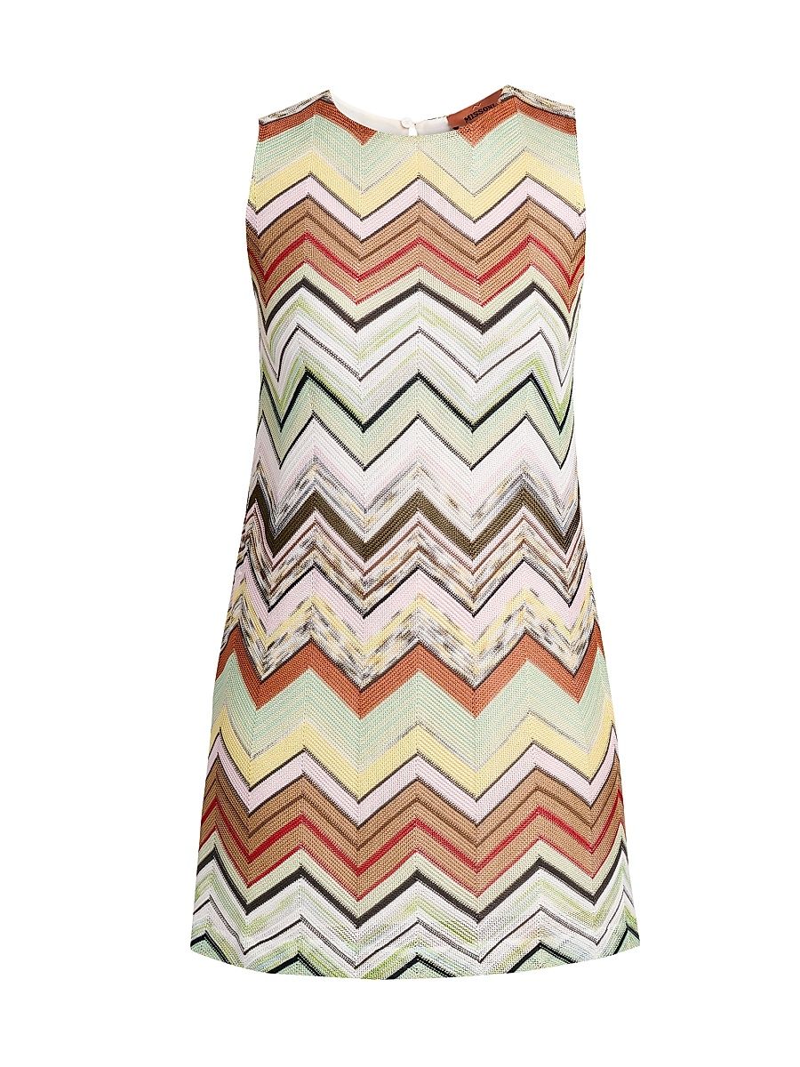 Women's Zigzag Shift Minidress - Green Camel White Pink Multi - Size 4