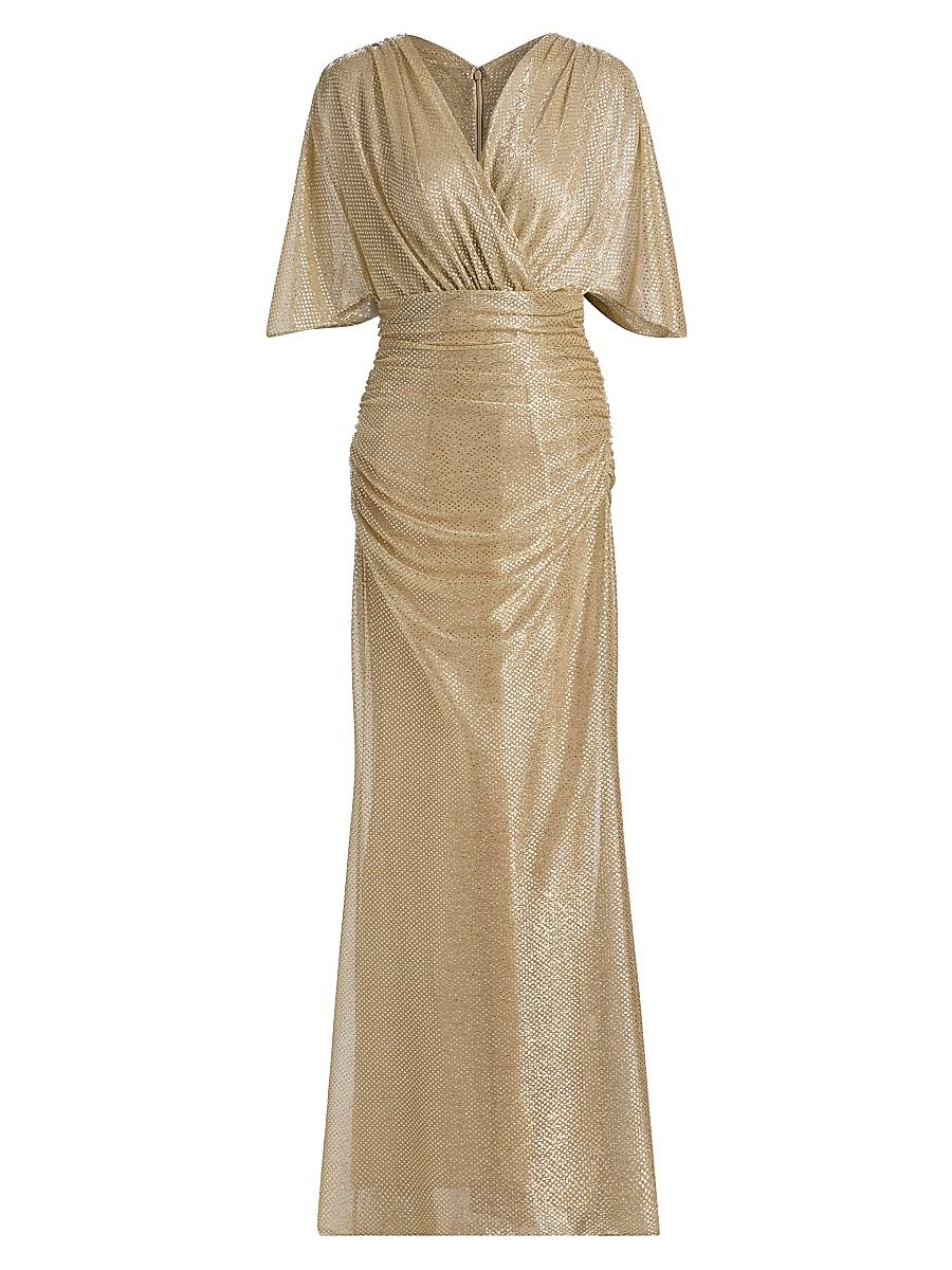 Women's Metallic Voile Capelet Mermaid Gown - Gold - Size 14