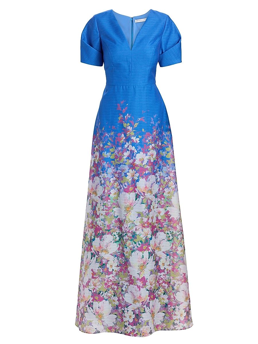 Women's Carlotta Floral Organza Gown - Azure Multi - Size 16
