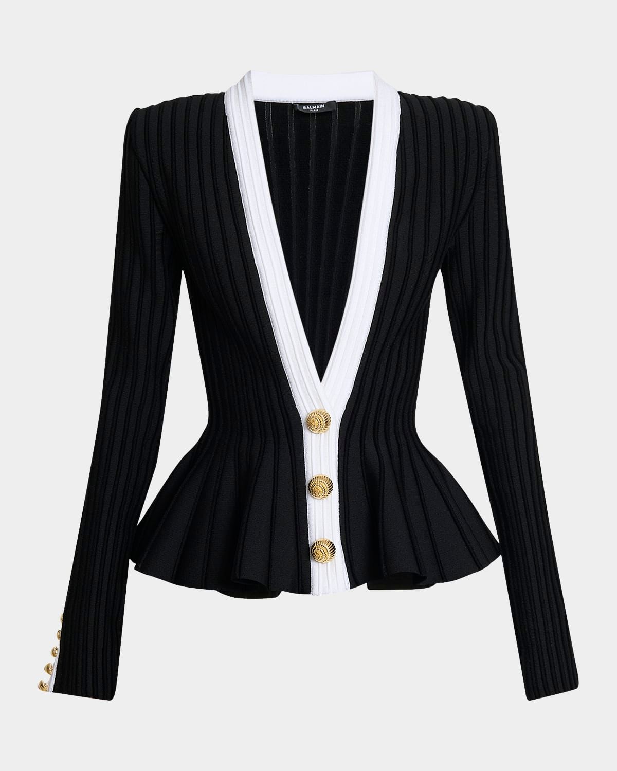 V-Neck Velvet Knit Peplum Jacket