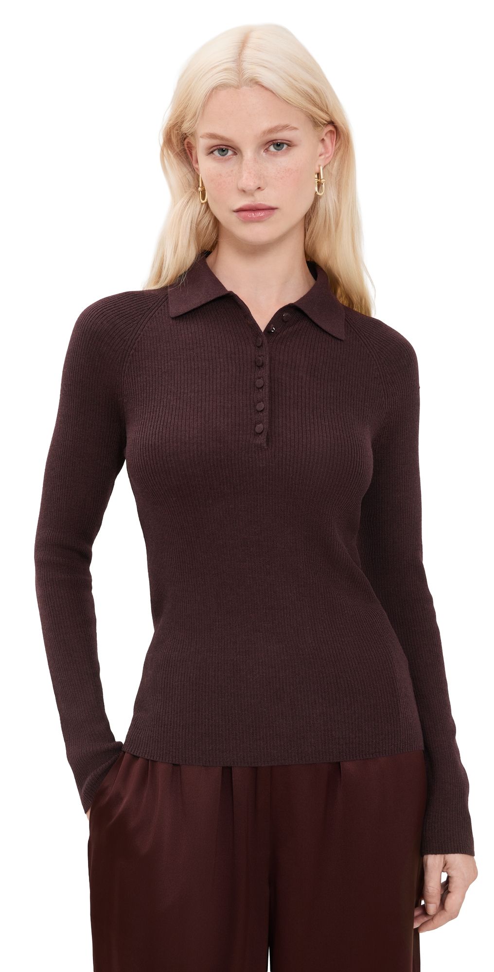 Vince Ribbed Raglan Polo Blackberry XL