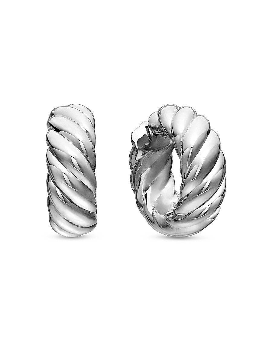 Women's Sculpted Cable Hoop Earrings in Sterling Silver, 25MM - Silver