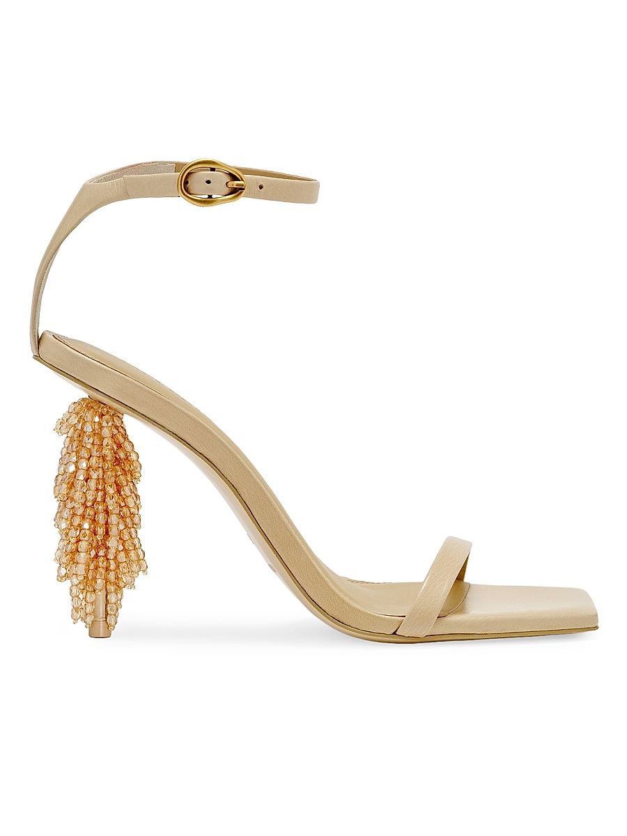 Women's Sienna Beaded-Heel Leather Sandals - Sand - Size 11