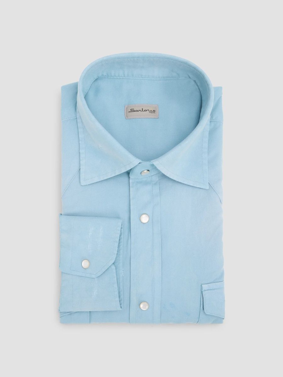 Sartorio Napoli Men's Western Flannel Shirt - Navy - Size 16