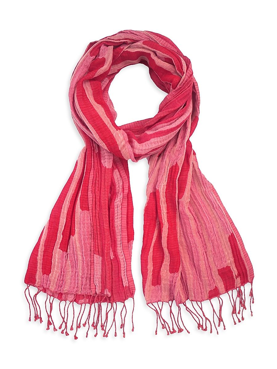 Women's Matchstick Striped Tassel Cotton Scarf - Pink Multi