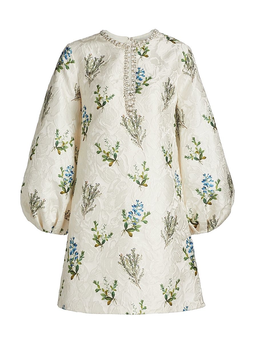 Women's Perry Printed Embellished Minidress - Pearl Panicle - Size 2