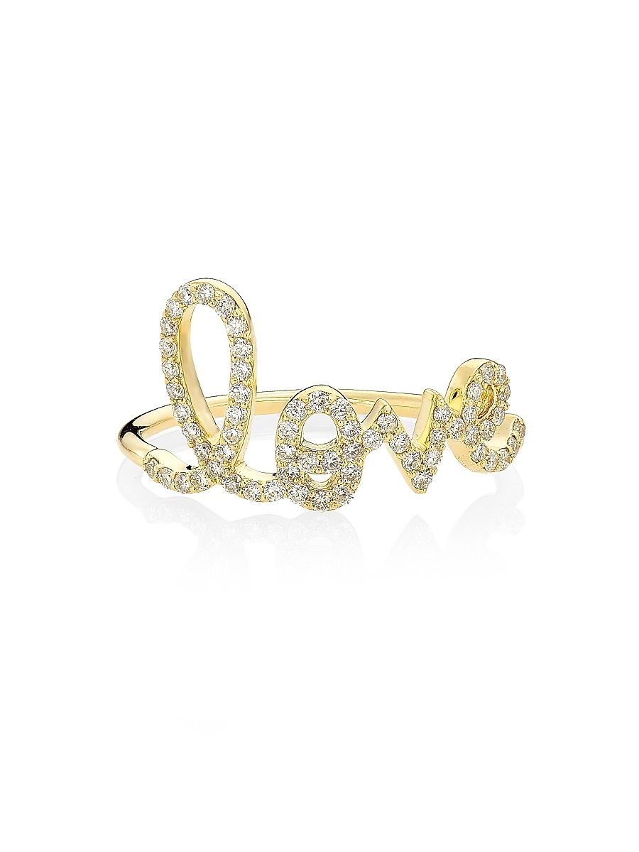 Women's 14K Yellow Gold & Diamond Large Love Ring - Yellow Gold - Size 6.5