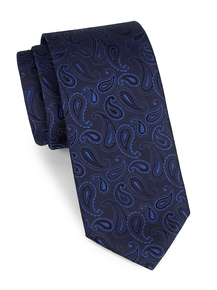 Men's Paisley Silk Tie - Dark Blue