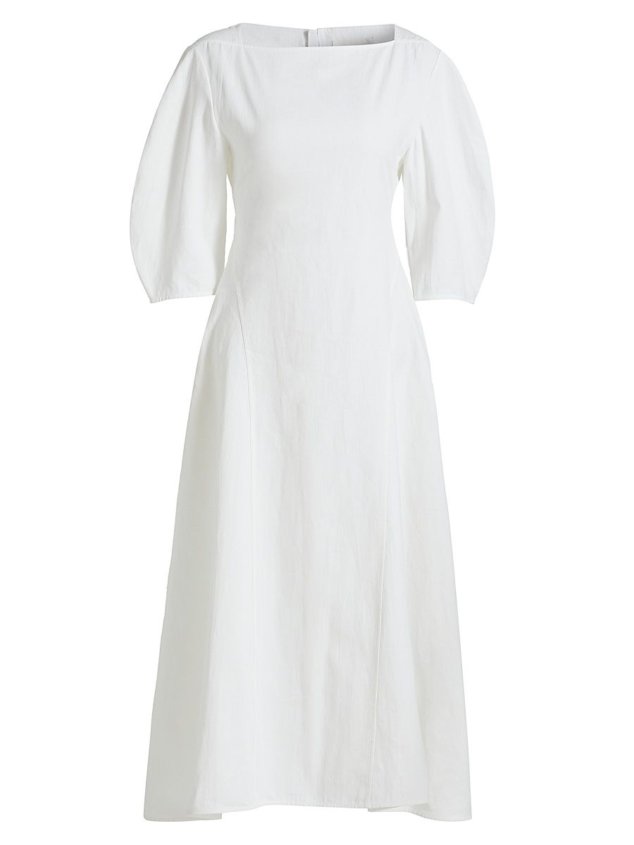 Women's Squareneck Linen Midi-Dress - Optic White - Size 10